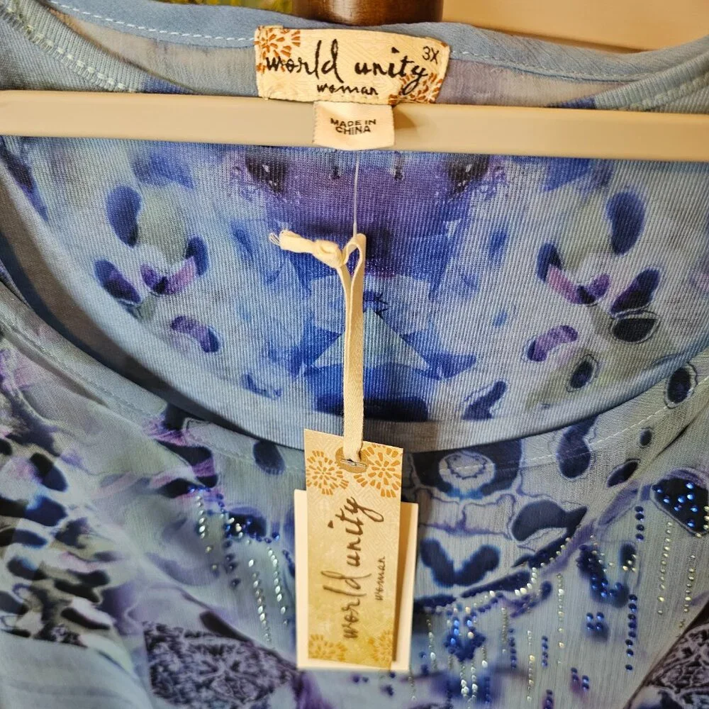 World Unity Woman, Plus Size 3X, Layered, Handkerchief Top with Matching Tank - Picture 4 of 11